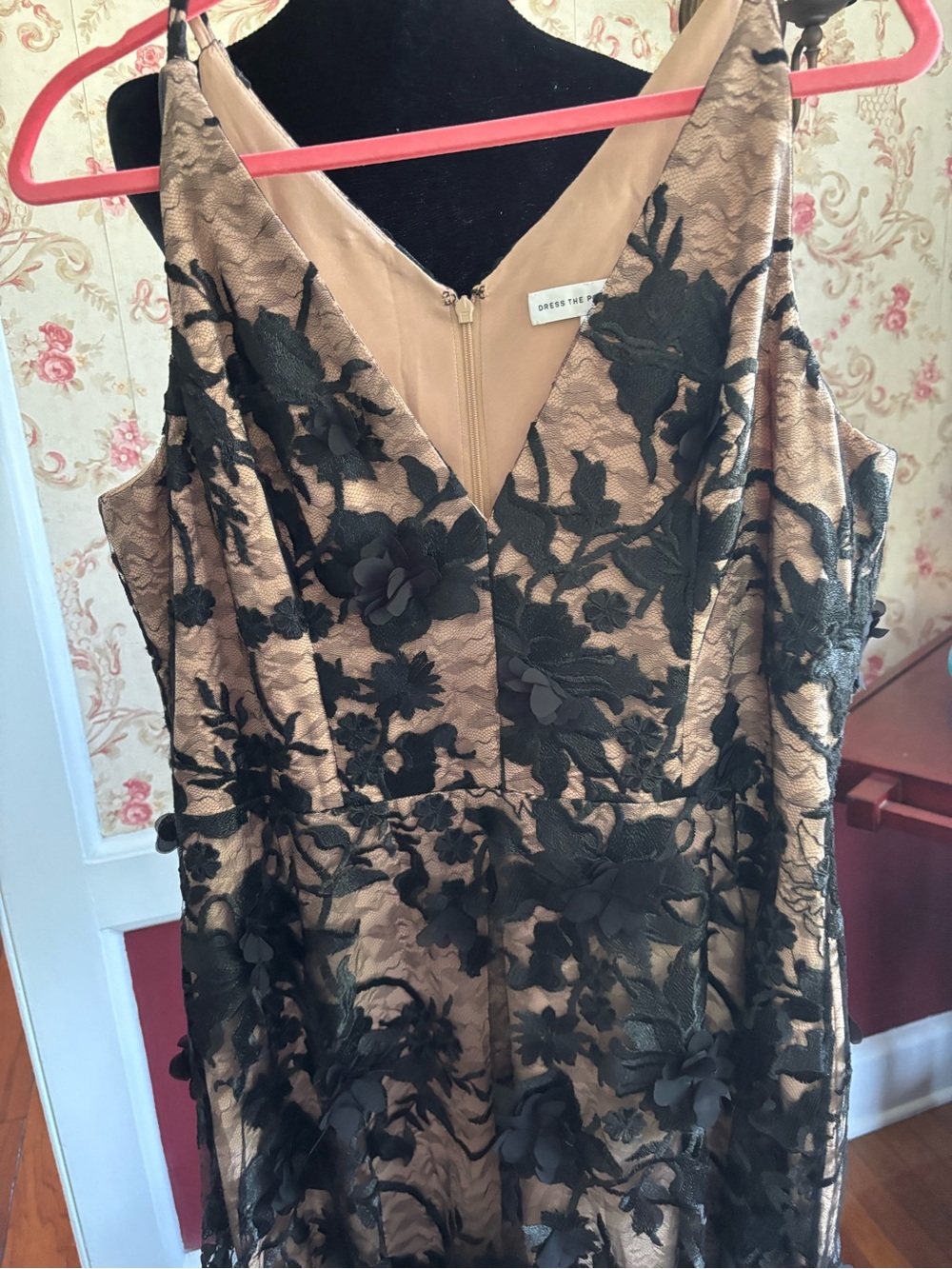 Dress the Population Beige and Black Lace Evening Dress